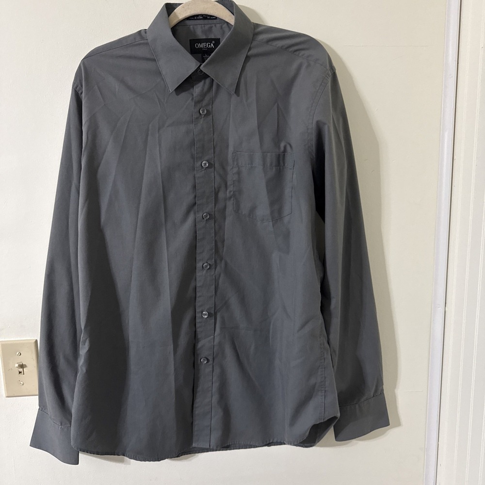 Omega Italy Long Sleeve Button Up Shirt Dark Gray Men's Size Large